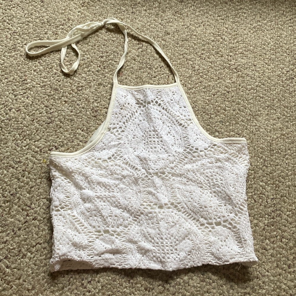 Crochet halter crop top with side zipper